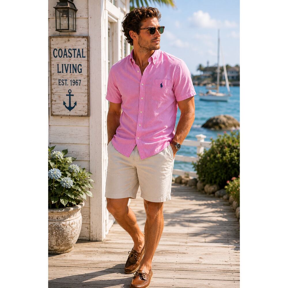 Ralph Lauren Shirt Pink Button Down Classic Fit Pony Logo Mens M Preppy